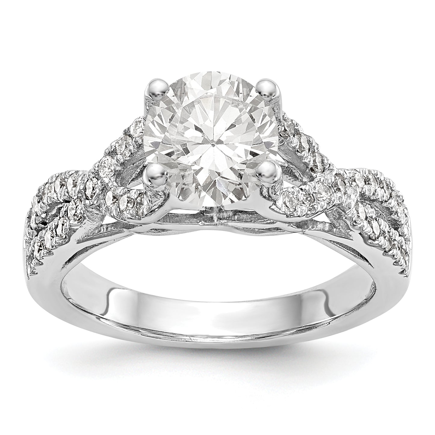 14k White Gold Diamond Round CZ Criss Cross Engagement Ring