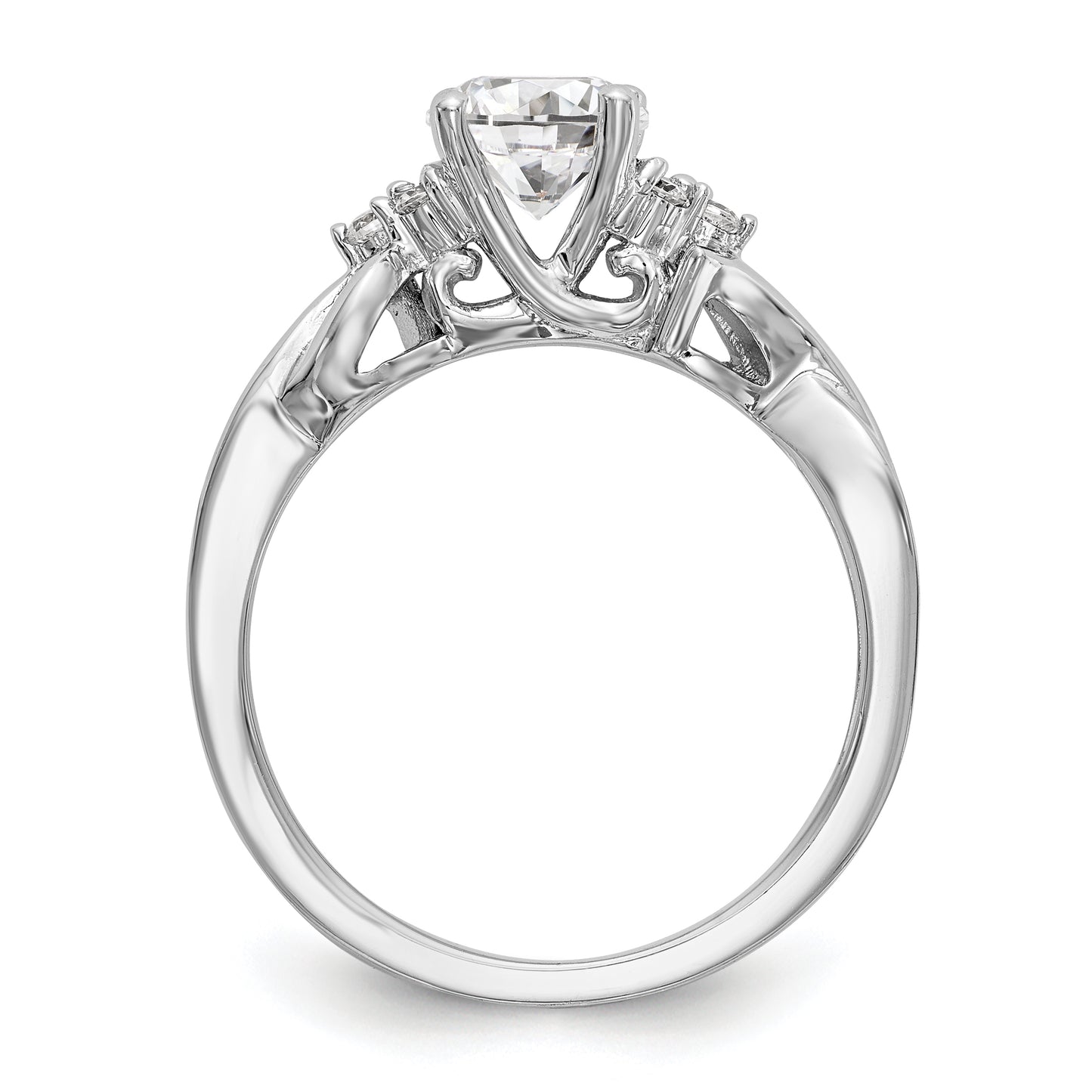 14k White Gold Diamond Round CZ Criss Cross Engagement Ring