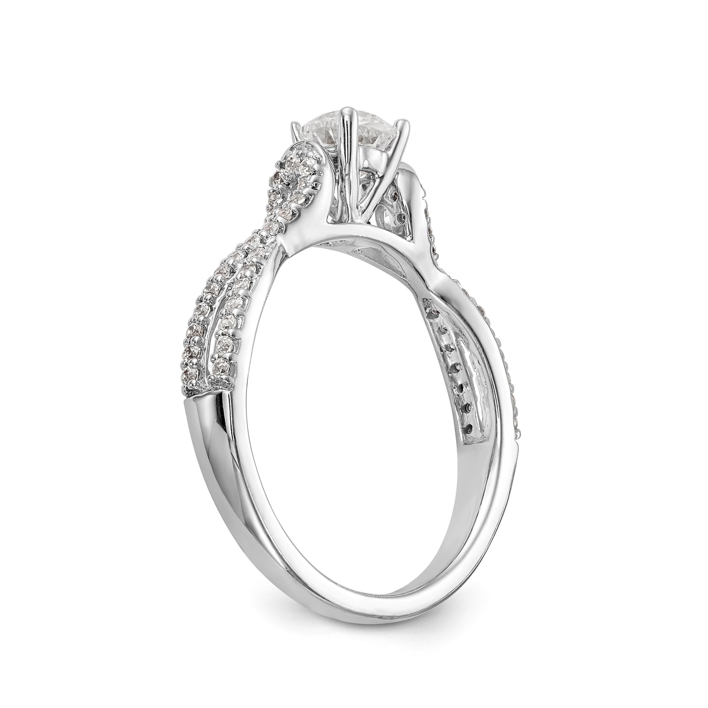 14kw Peg Set Simulated Diamond Criss Cross Engagement Ring