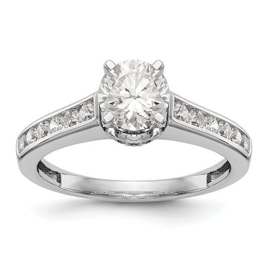 14K White Gold Diamond Peg Set CZ Engagement Ring