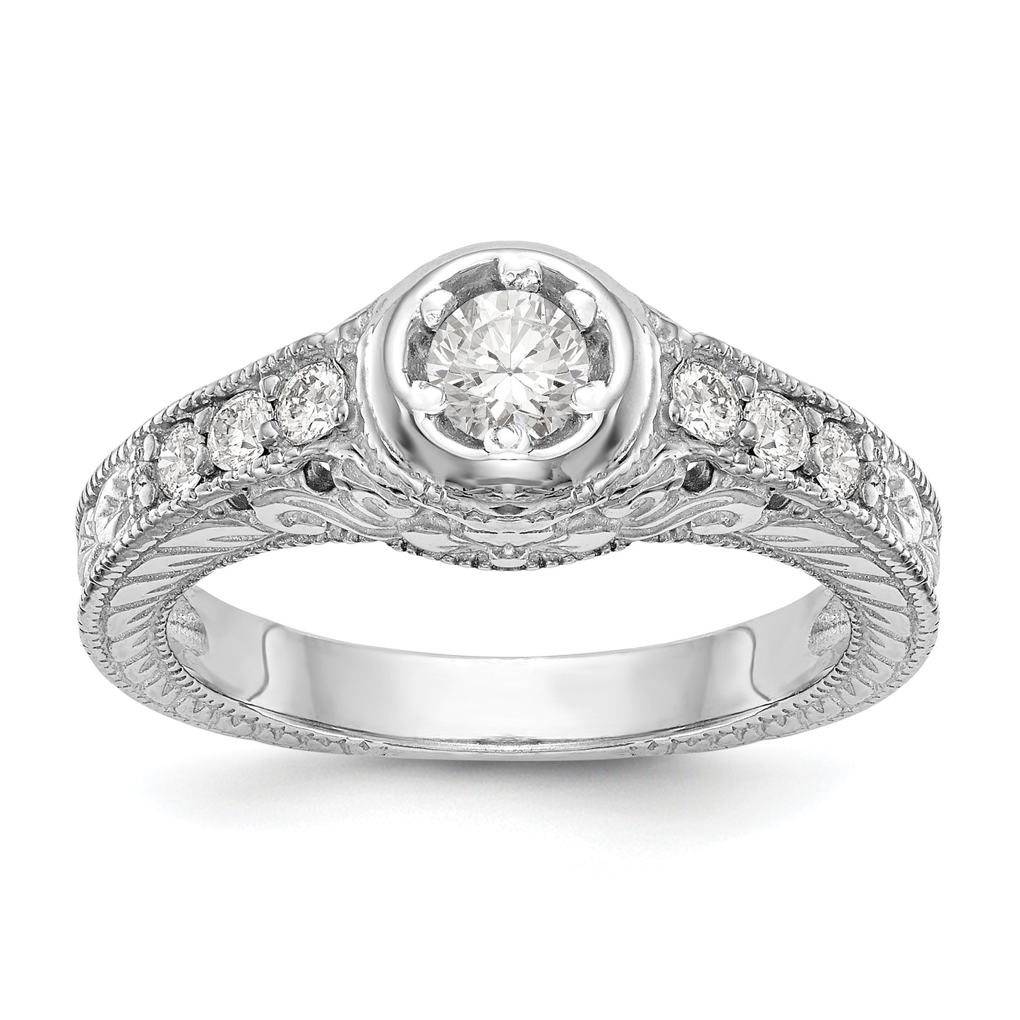 14K White Gold Simulated Diamond Engagement Ring