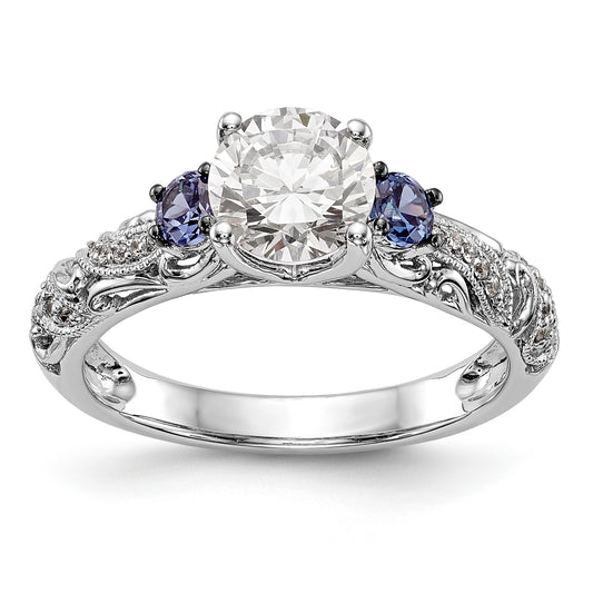 14K White Gold Blue and White Simulated Diamond Engagement Ring