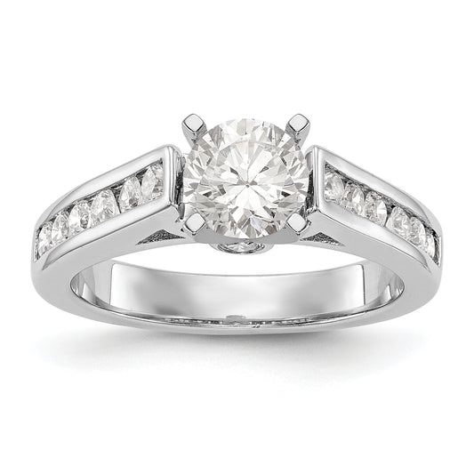 14K White Gold Diamond Peg Set CZ Engagement Ring