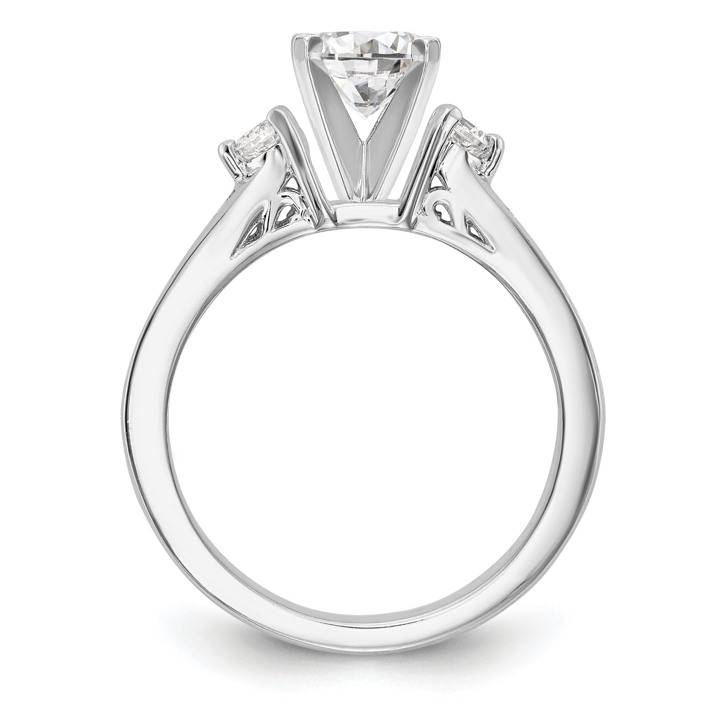 14K White Gold Diamond Peg Set CZ Engagement Ring