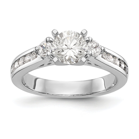 14K White Gold Diamond Peg Set CZ Engagement Ring