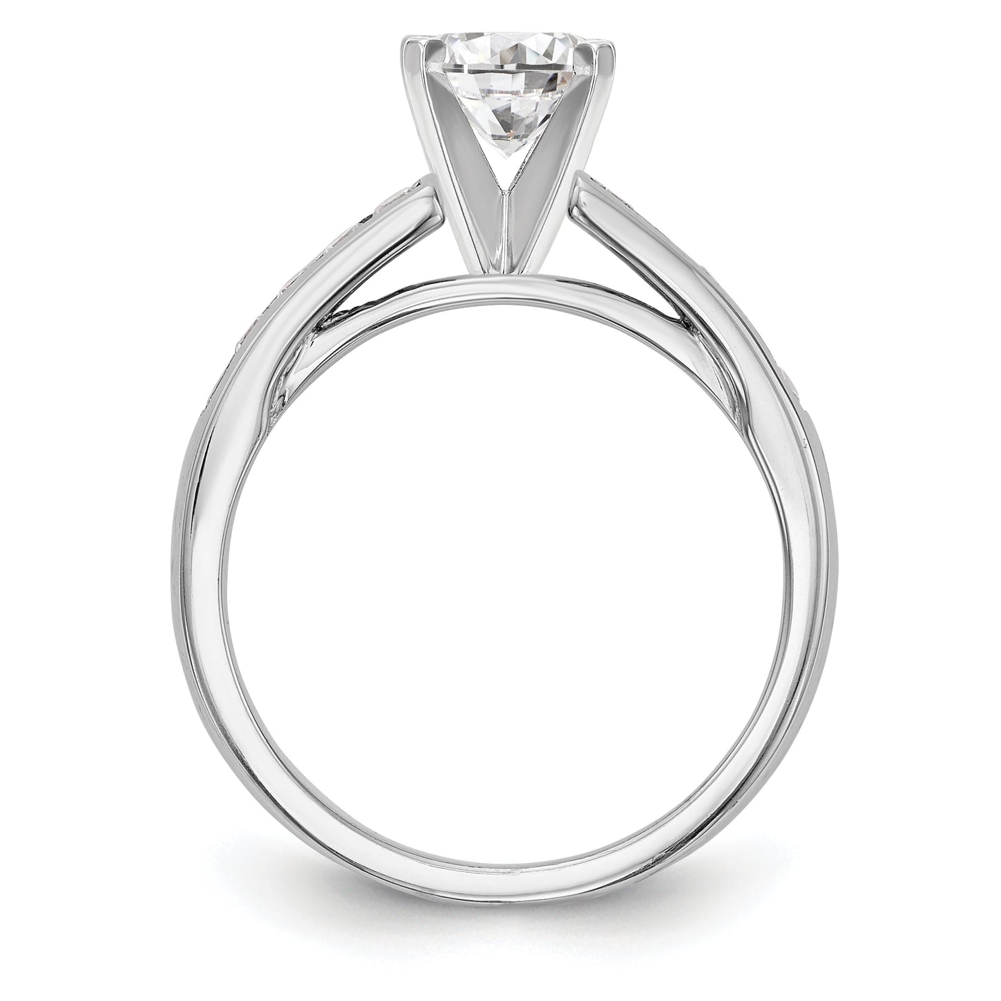 14K White Gold Diamond Peg Set CZ Engagement Ring