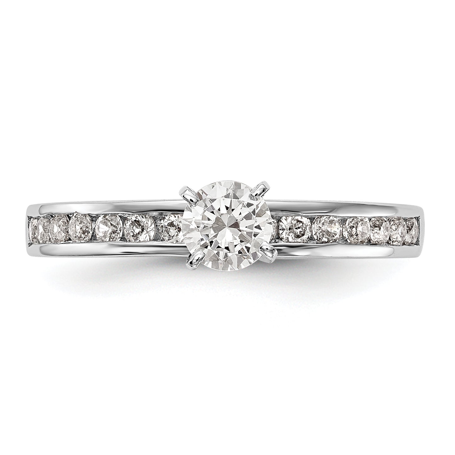 14K White Gold Diamond Peg Set CZ Engagement Ring