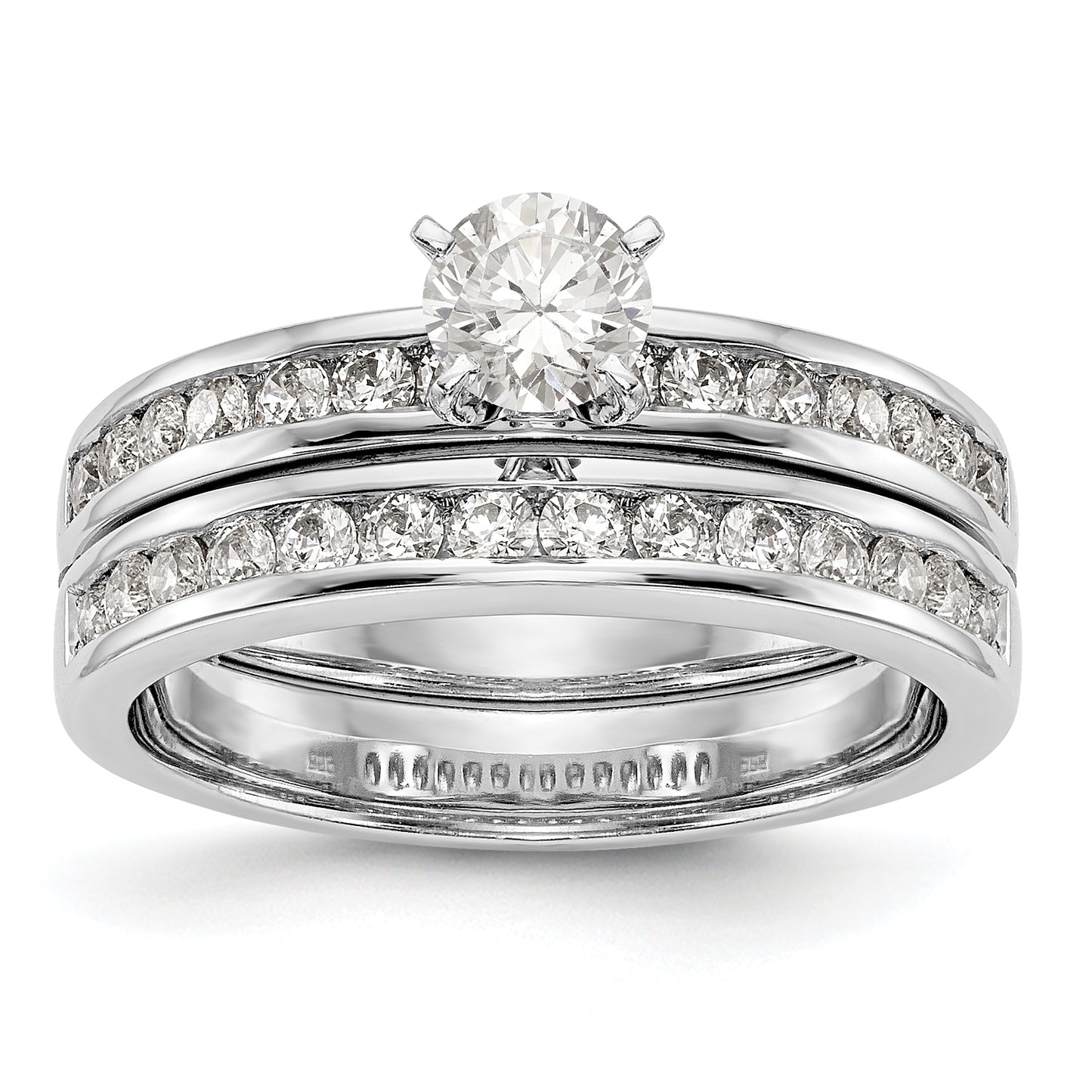 14K White Gold Diamond Peg Set CZ Engagement Ring