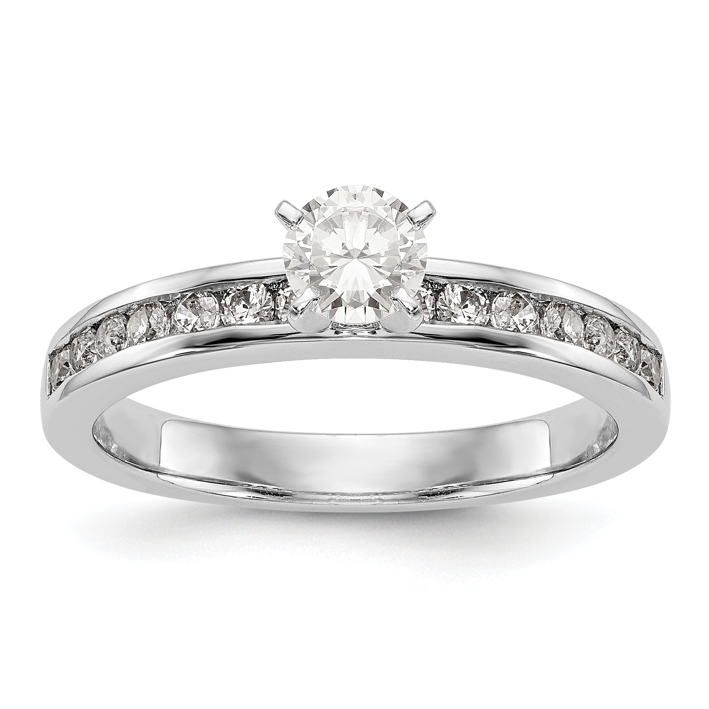 14K White Gold Diamond Peg Set CZ Engagement Ring