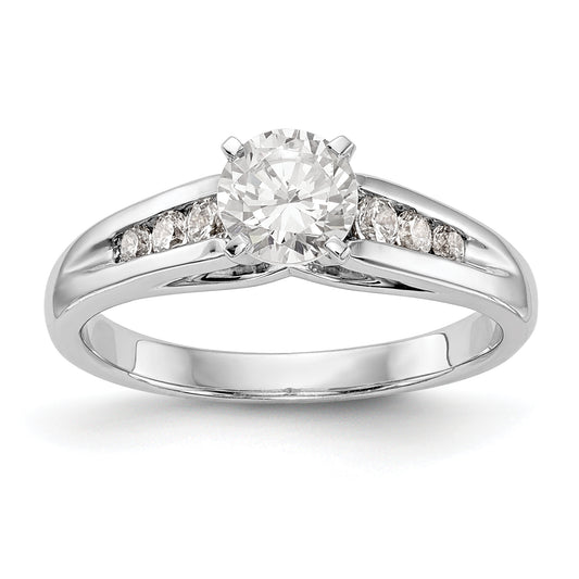 14K White Gold Diamond Peg Set CZ Engagement Ring