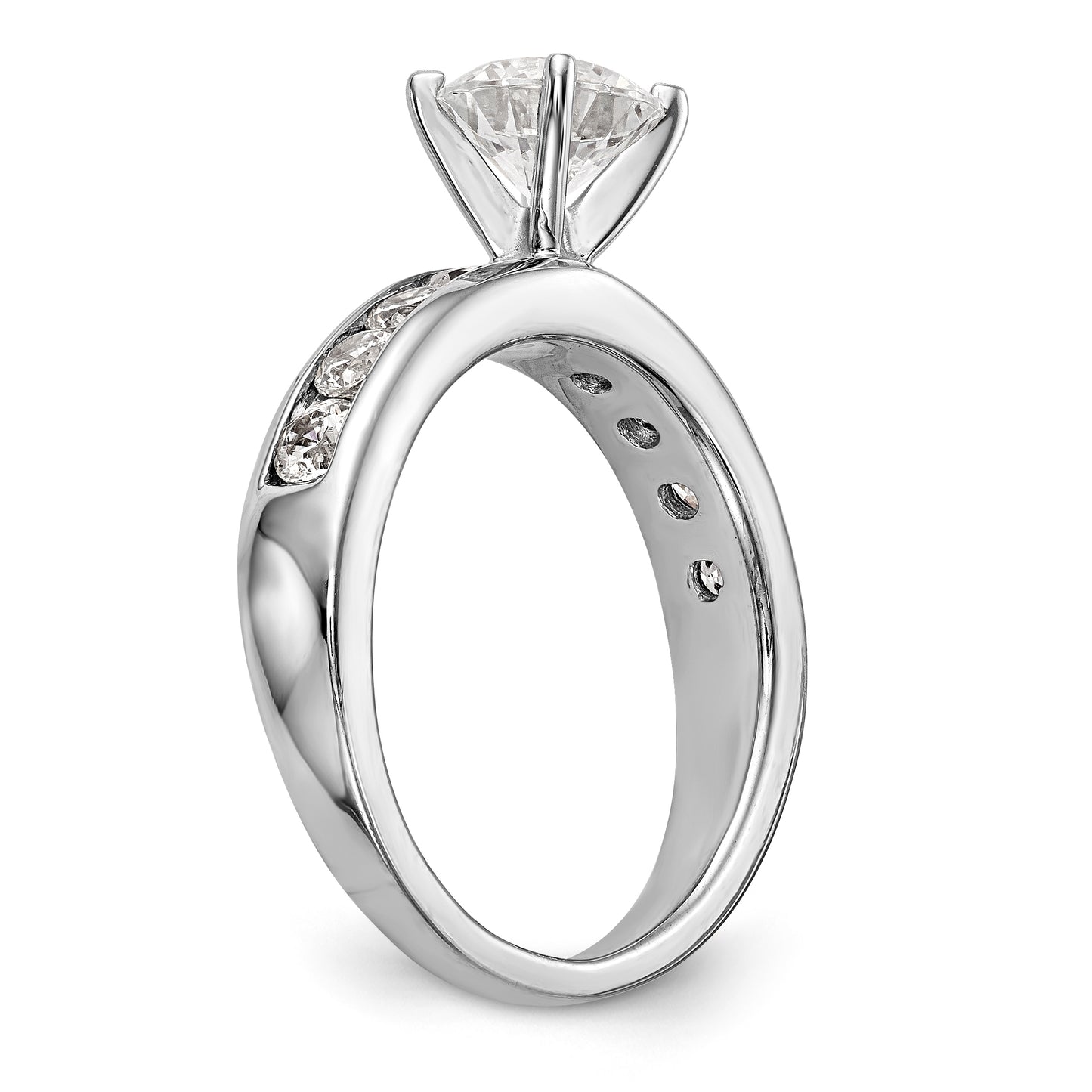 14K White Gold Diamond Peg Set CZ Engagement Ring