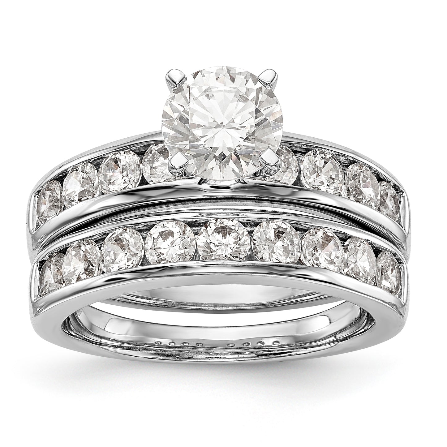 14K White Gold Diamond Peg Set CZ Engagement Ring