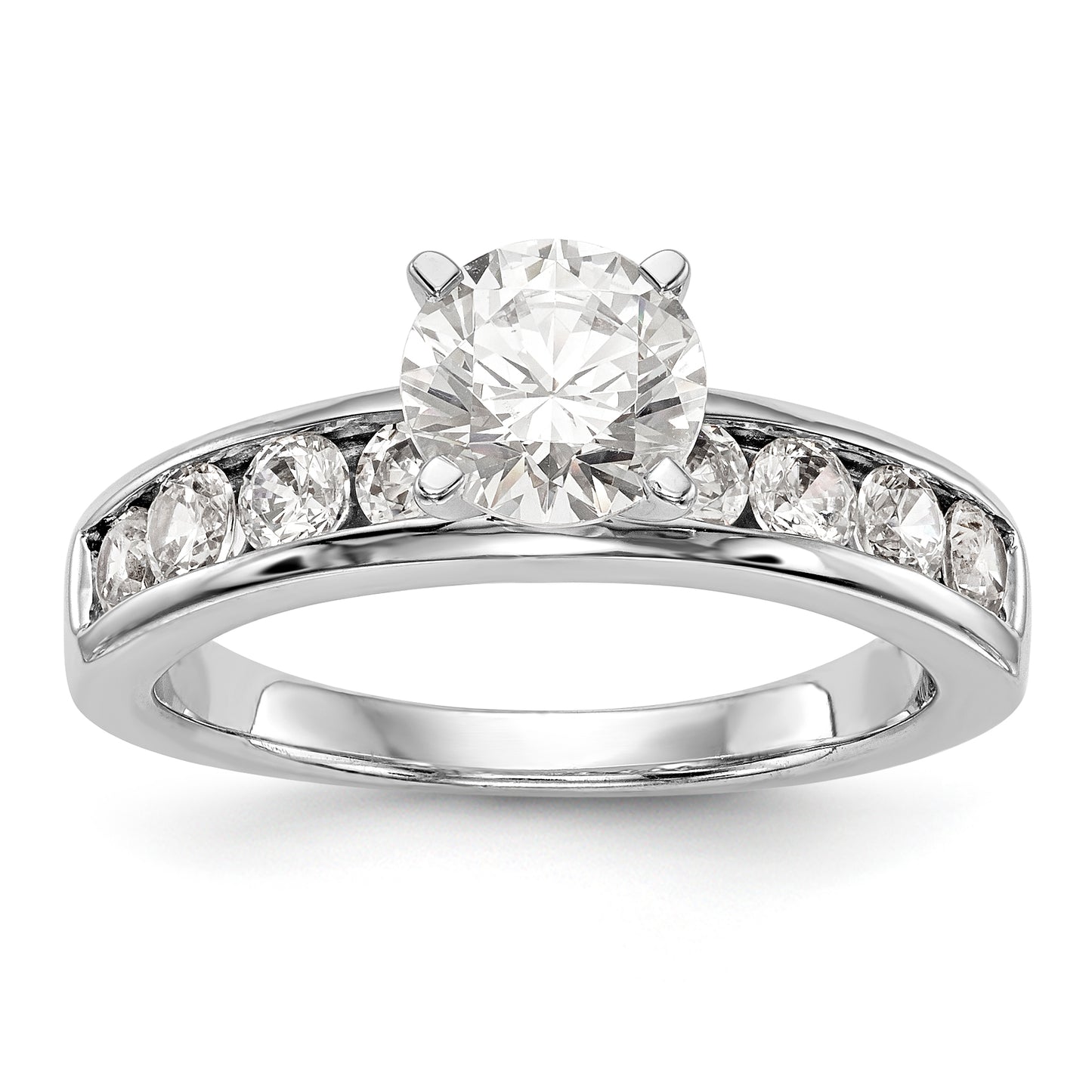 14K White Gold Diamond Peg Set CZ Engagement Ring