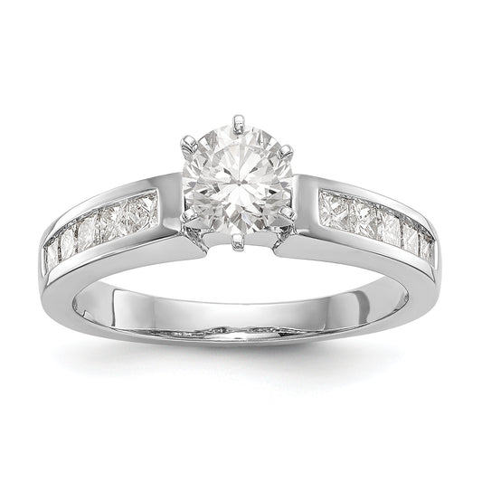 14K White Gold Diamond Peg Set CZ Engagement Ring