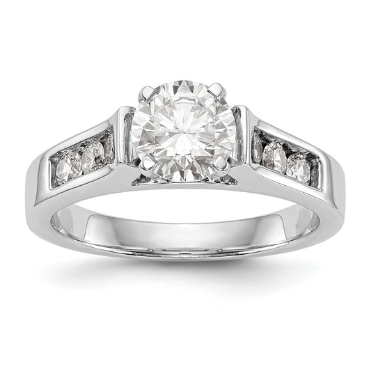 14K White Gold Diamond Peg Set CZ Engagement Ring