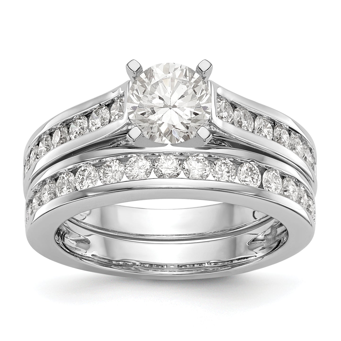 14K White Gold Diamond Peg Set CZ Engagement Ring