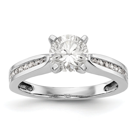 14K White Gold Diamond Peg Set CZ Engagement Ring