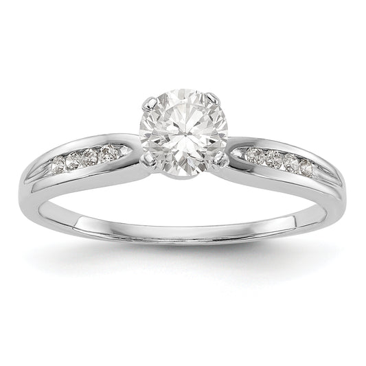 14K White Gold Diamond Peg Set CZ Engagement Ring