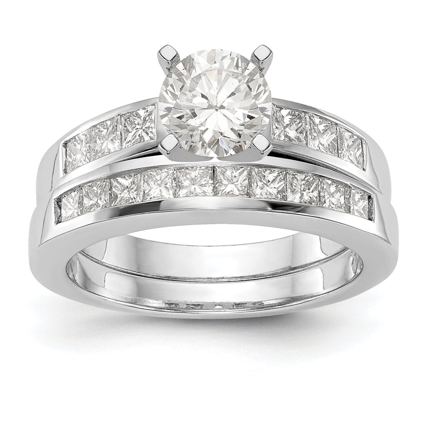 14K White Gold Diamond Peg Set CZ Engagement Ring