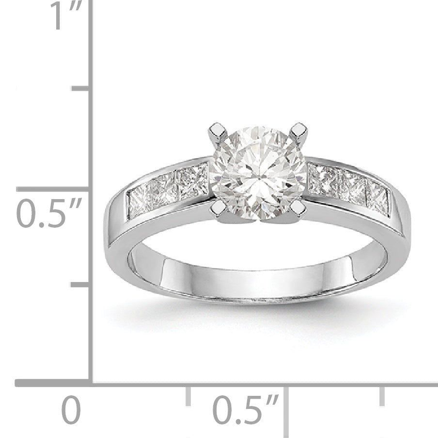 14K White Gold Diamond Peg Set CZ Engagement Ring