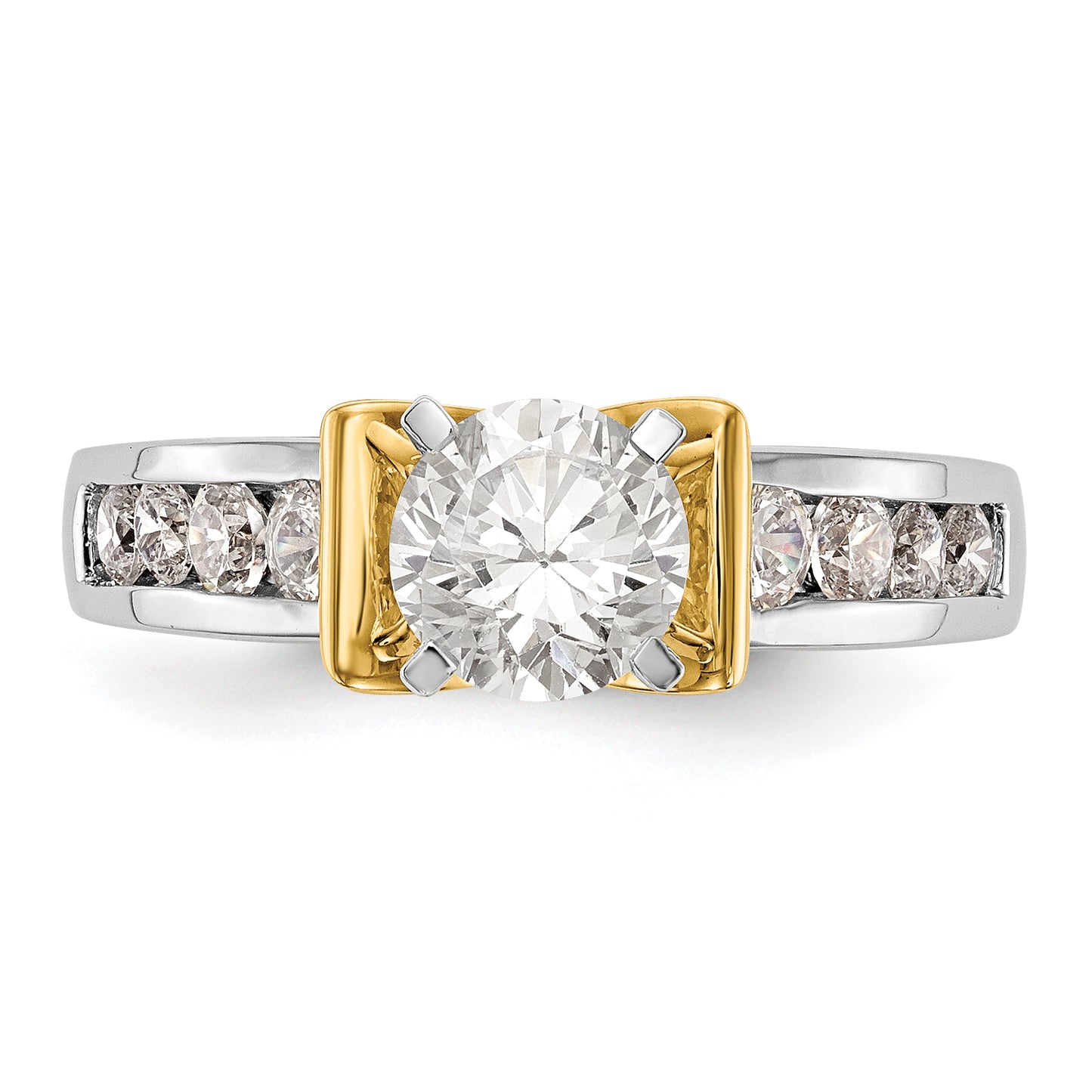 14K Two tone Peg Set Simulated Diamond Engagement Ring