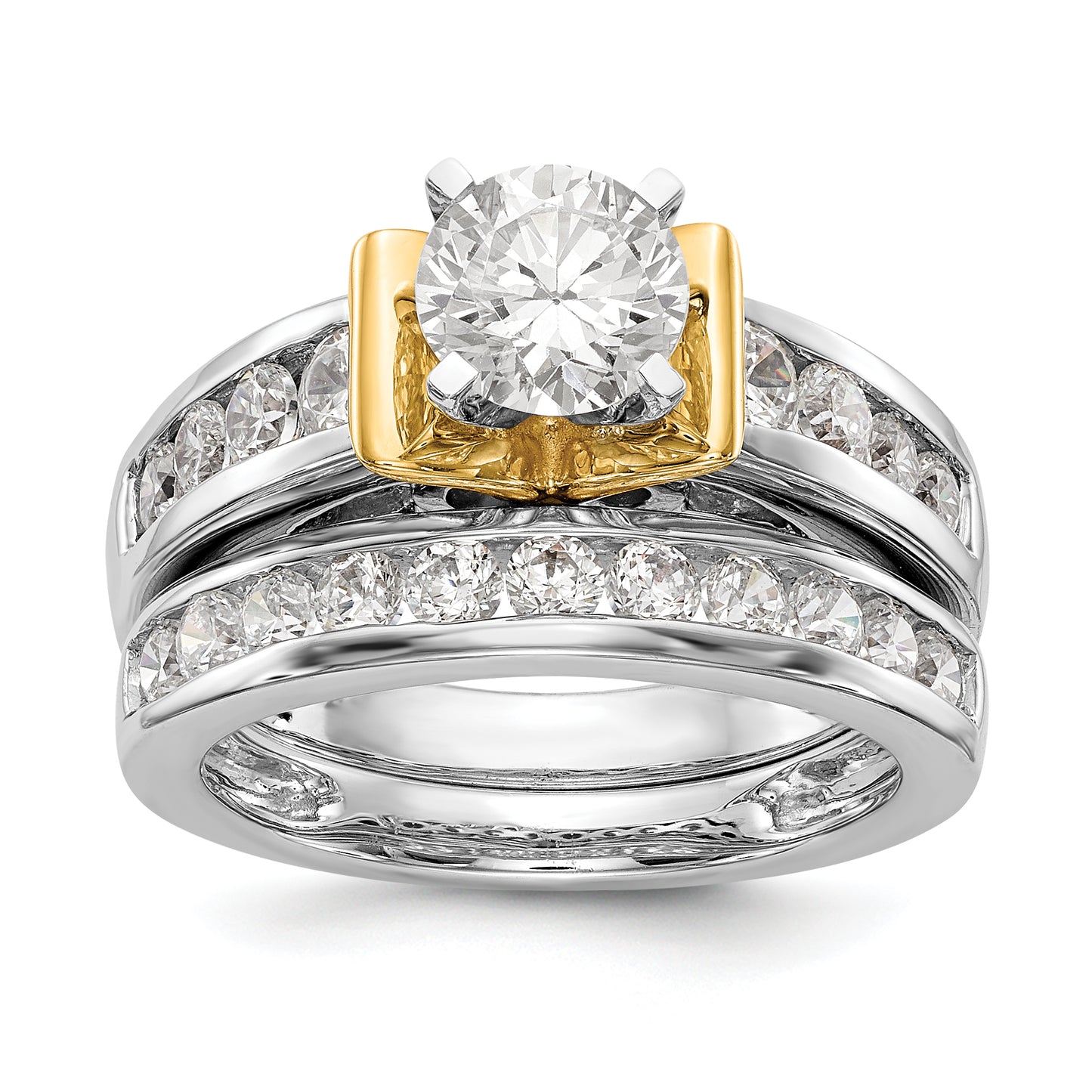 14K Two tone Peg Set Simulated Diamond Engagement Ring