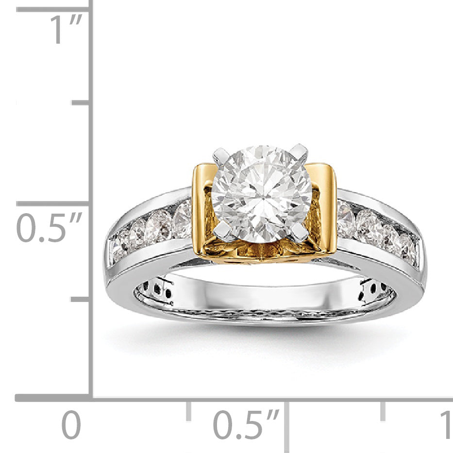 14K Two tone Peg Set Simulated Diamond Engagement Ring