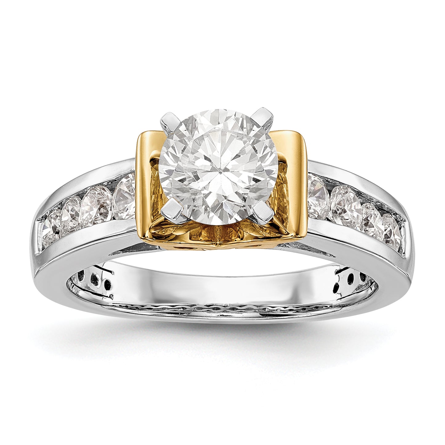 14K Two tone Peg Set Simulated Diamond Engagement Ring