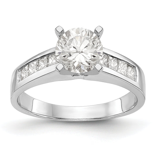 14K White Gold Diamond Peg Set CZ Engagement Ring