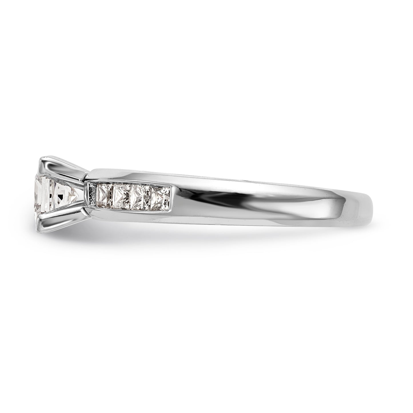 14K White Gold Peg Set Diamond Princess Cut CZ Engagement Ring