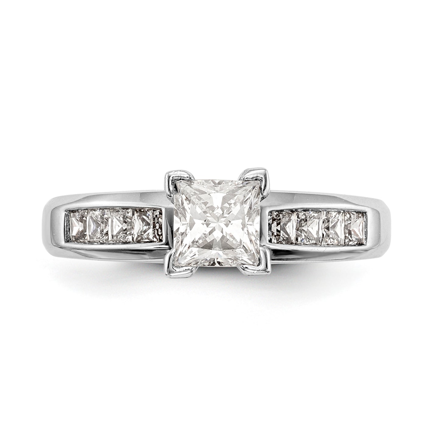 14K White Gold Peg Set Diamond Princess Cut CZ Engagement Ring