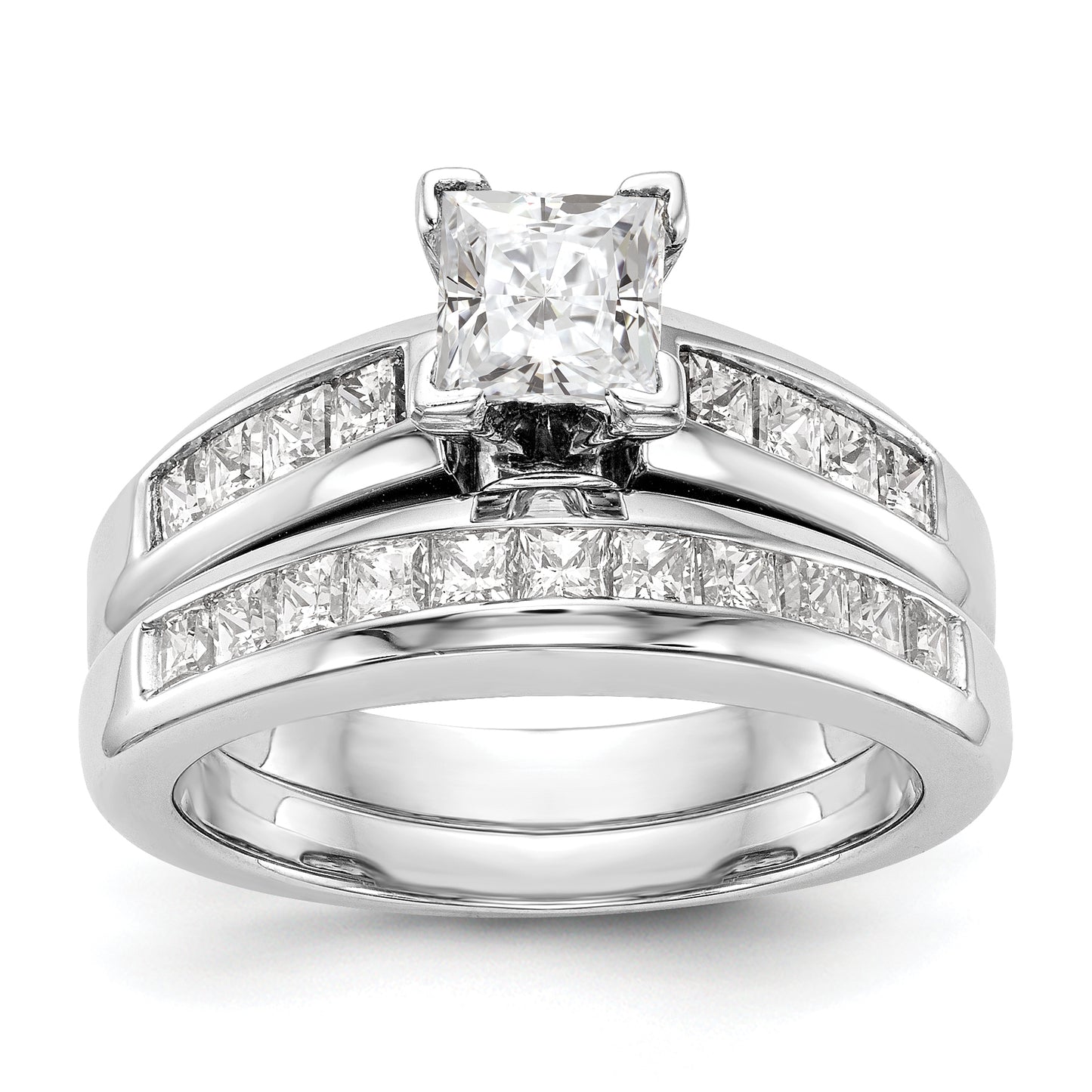 14K White Gold Peg Set Diamond Princess Cut CZ Engagement Ring