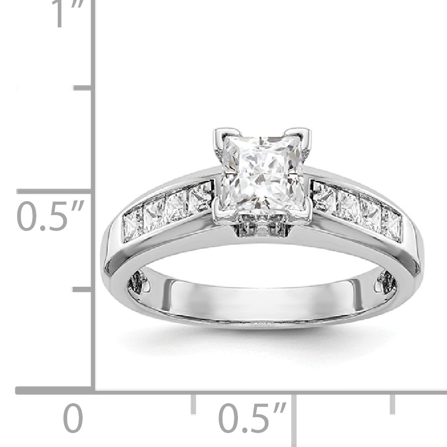 14K White Gold Peg Set Diamond Princess Cut CZ Engagement Ring