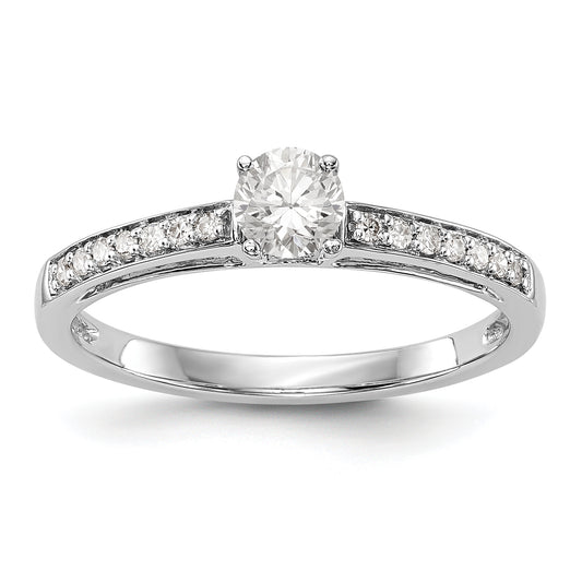 14K White Gold Diamond Peg Set CZ Engagement Ring