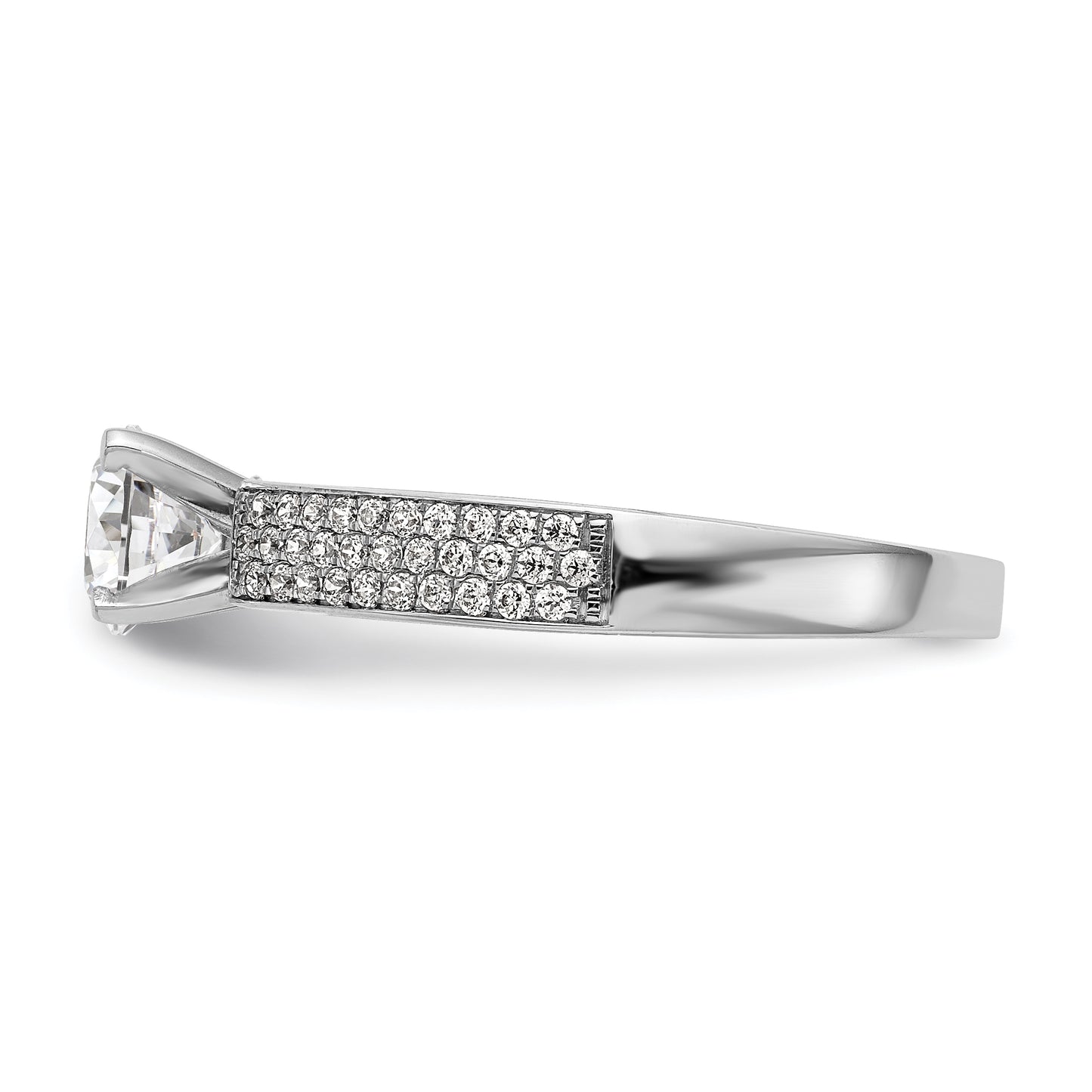 14K White Gold Diamond Peg Set CZ Engagement Ring