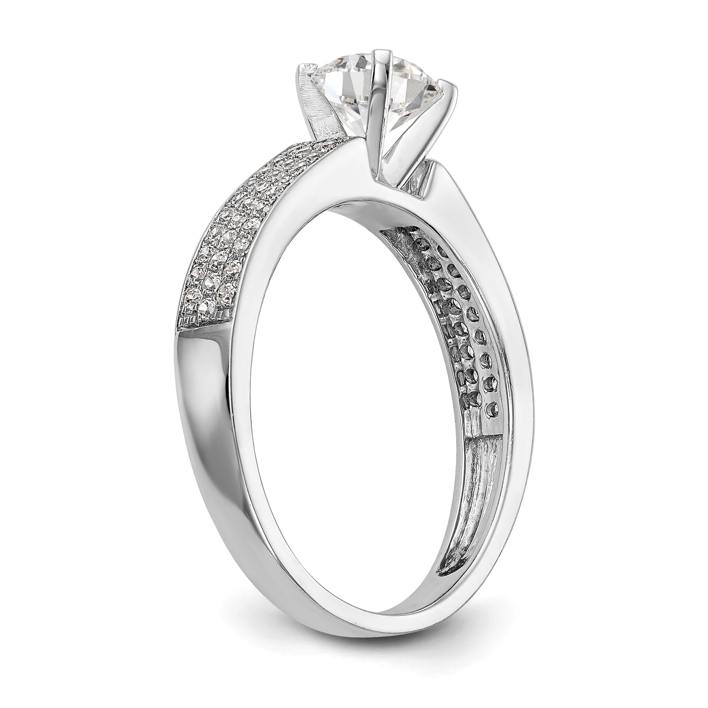 14K White Gold Diamond Peg Set CZ Engagement Ring