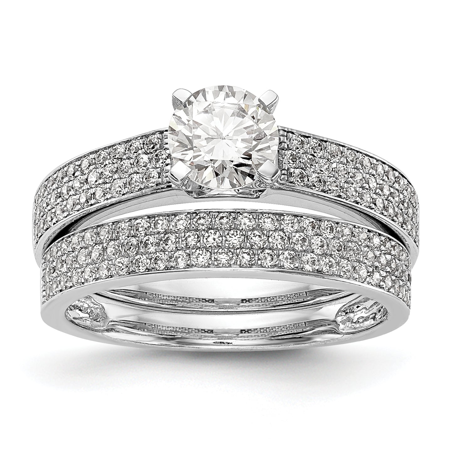 14K White Gold Diamond Peg Set CZ Engagement Ring