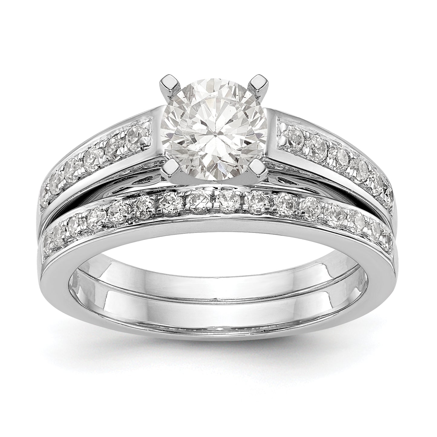 14K White Gold Diamond Peg Set CZ Engagement Ring