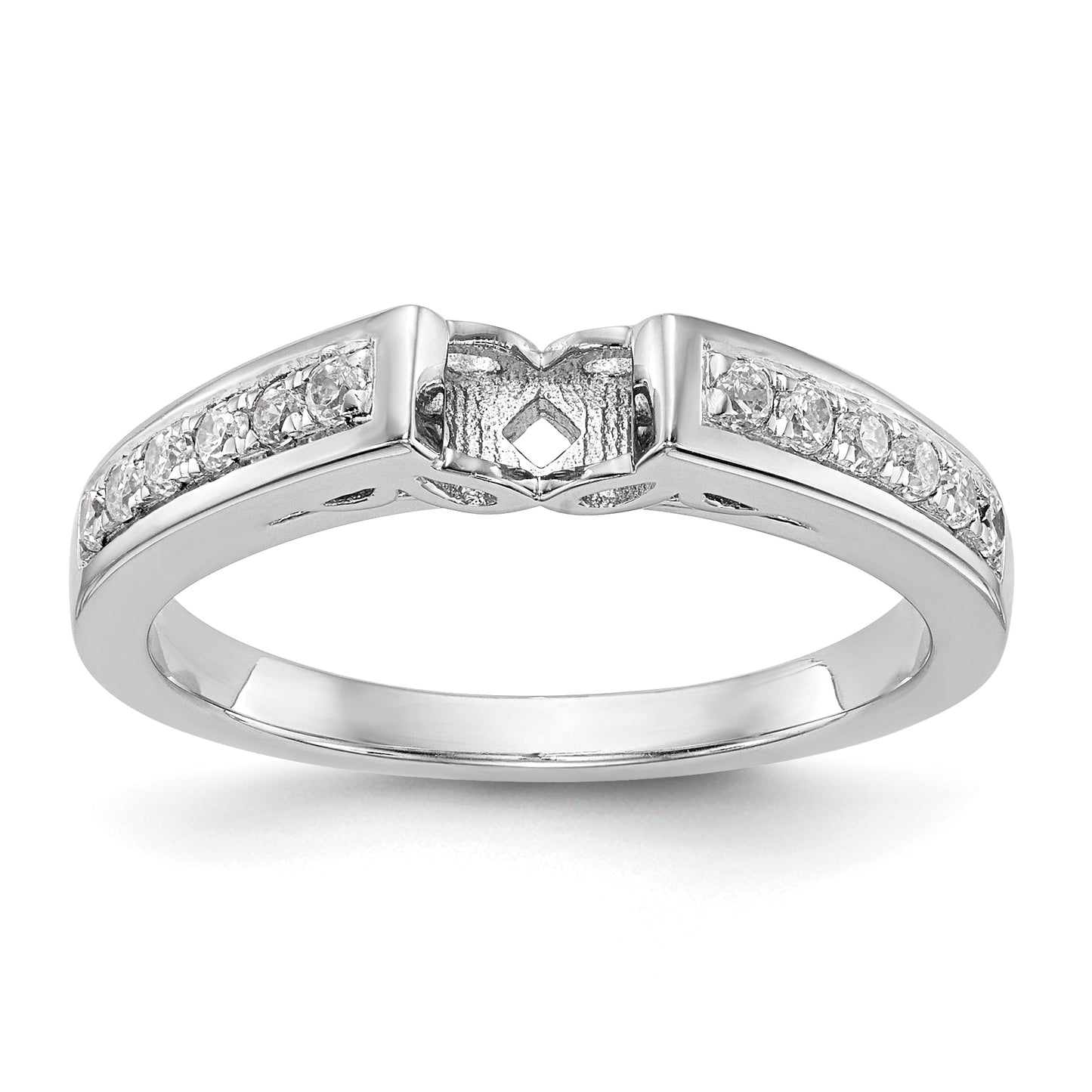 14K White Gold Diamond Peg Set CZ Engagement Ring