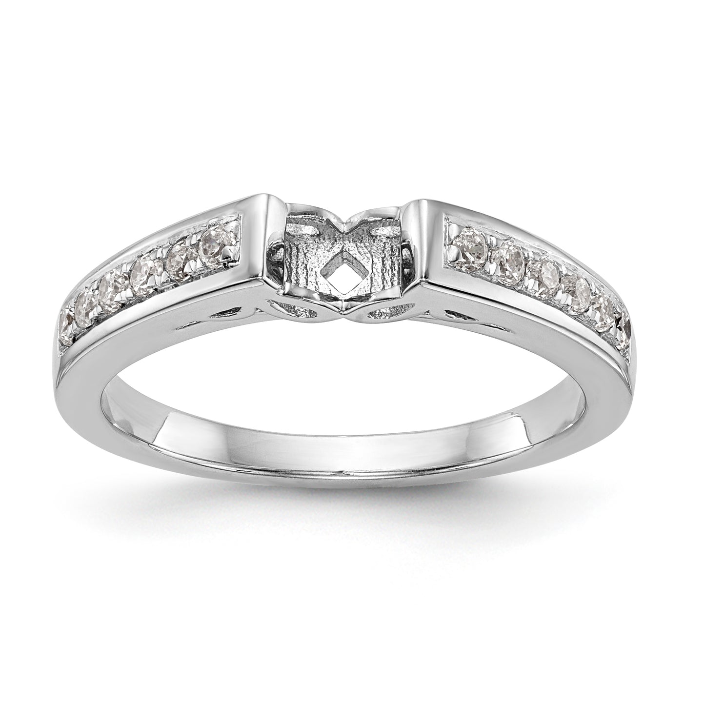 14K White Gold Diamond Peg Set CZ Engagement Ring