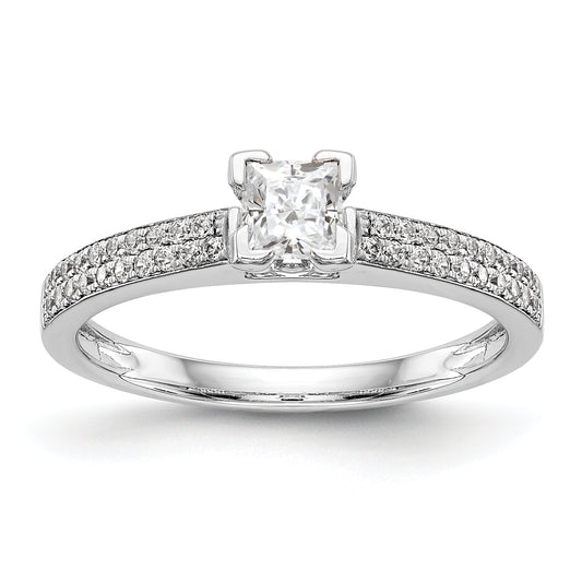 14K White Gold Diamond Peg Set CZ Engagement Ring