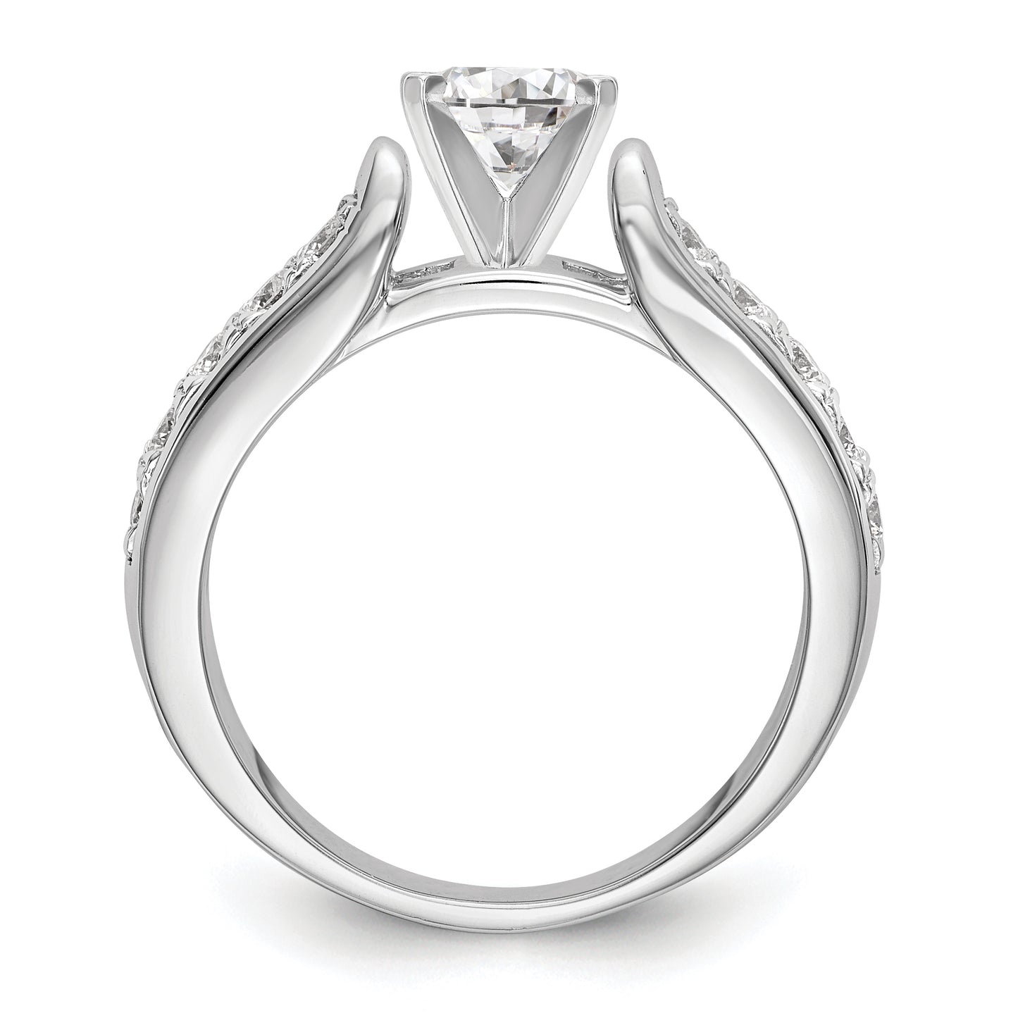 14K White Gold Diamond Peg Set CZ Engagement Ring