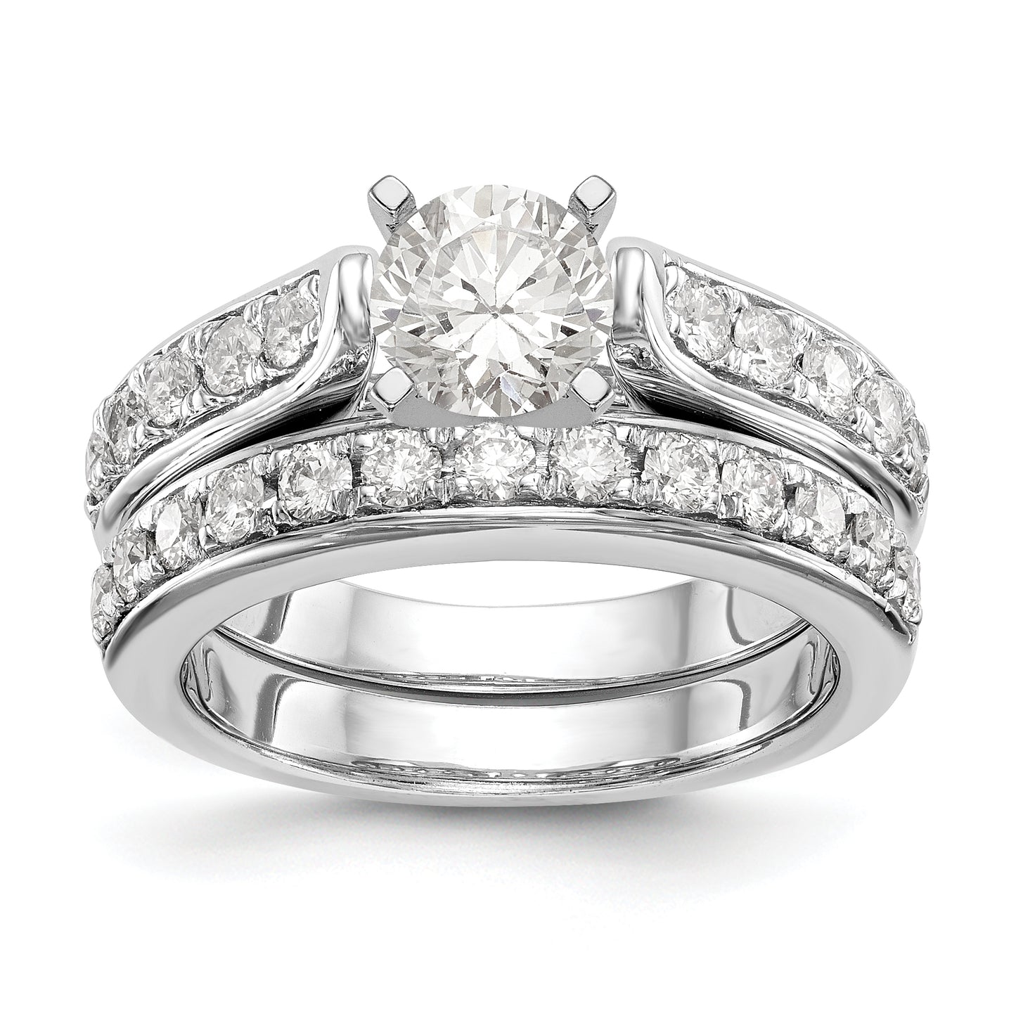 14K White Gold Diamond Peg Set CZ Engagement Ring