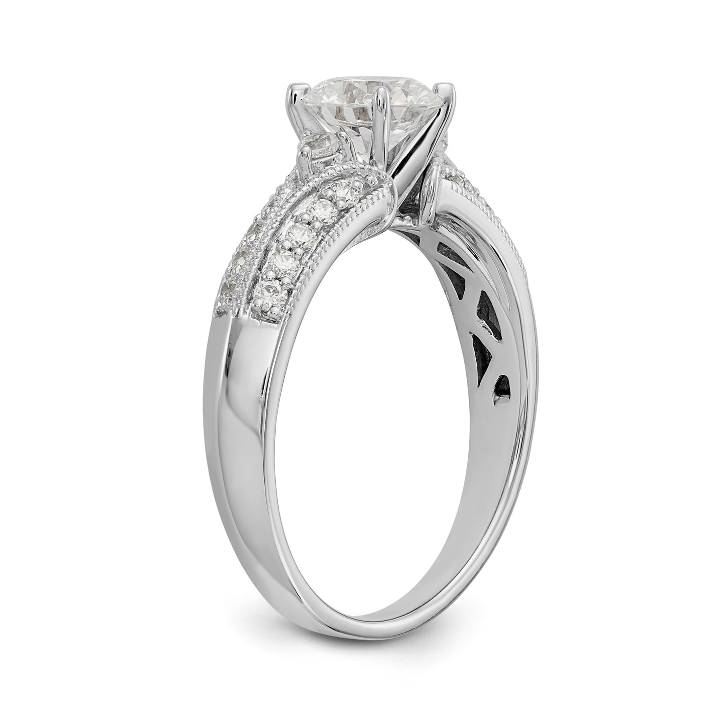 14K White Gold Diamond Peg Set Engagement Ring