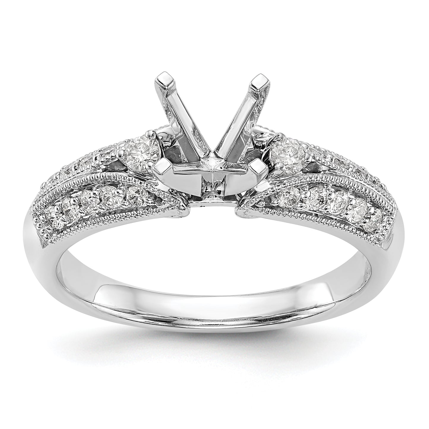 14K White Gold Diamond Peg Set Engagement Ring