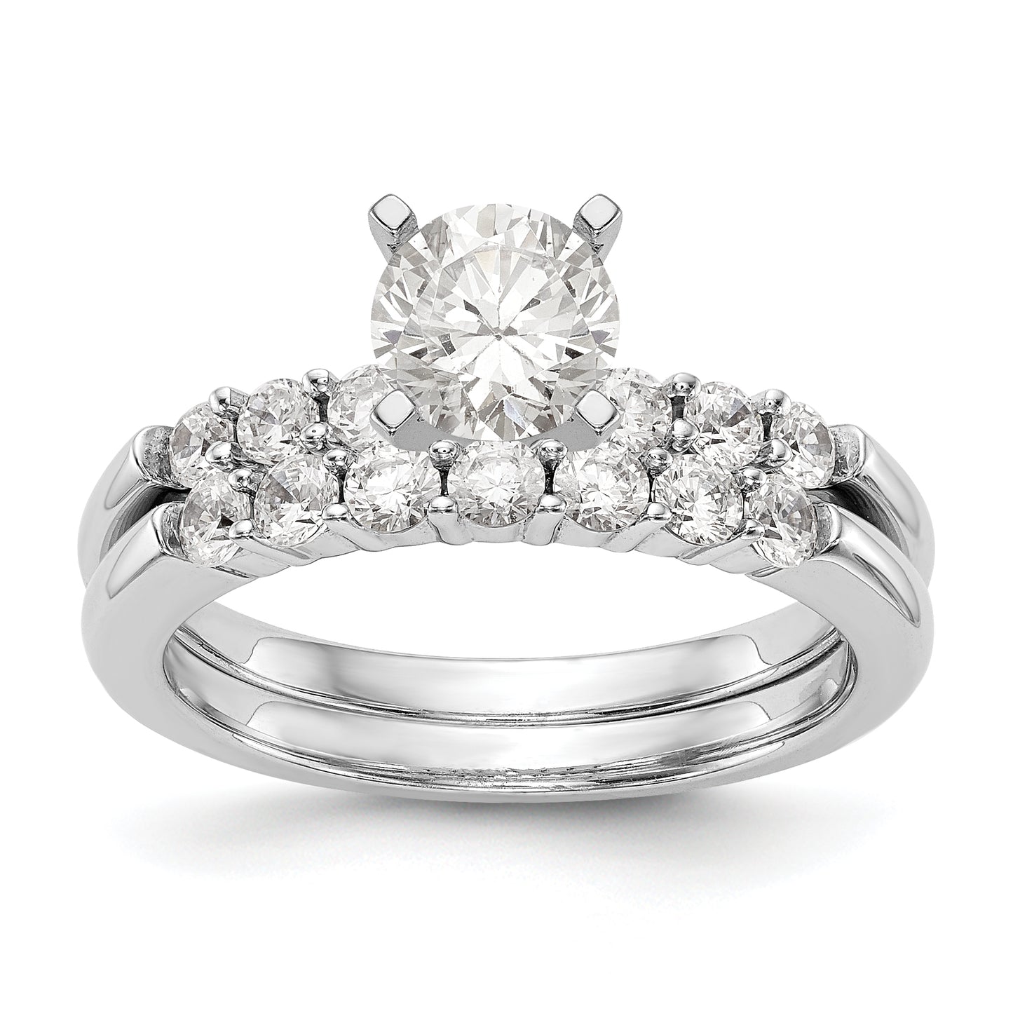 14K White Gold Diamond Peg Set CZ Engagement Ring