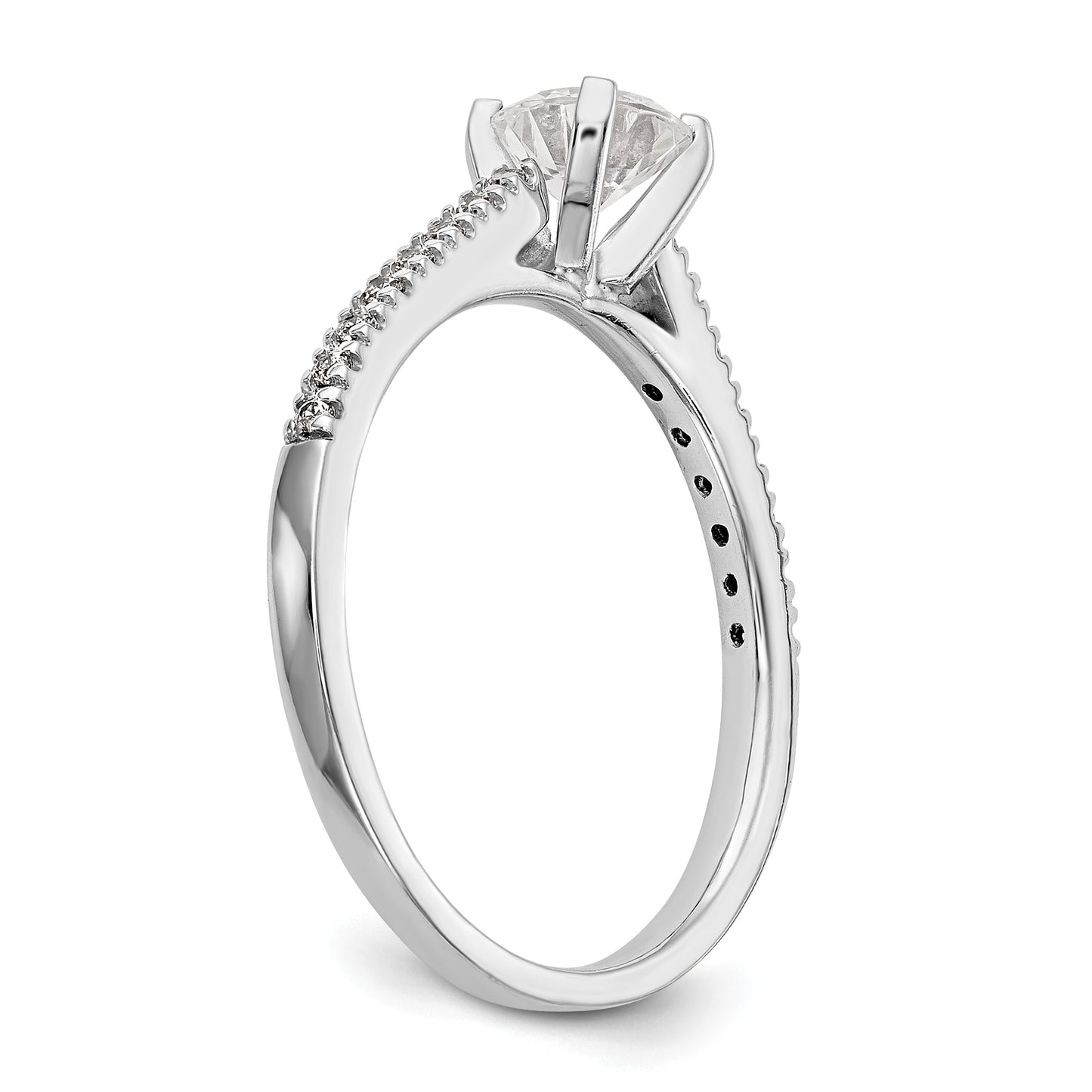 14K White Gold Diamond Peg Set CZ Engagement Ring