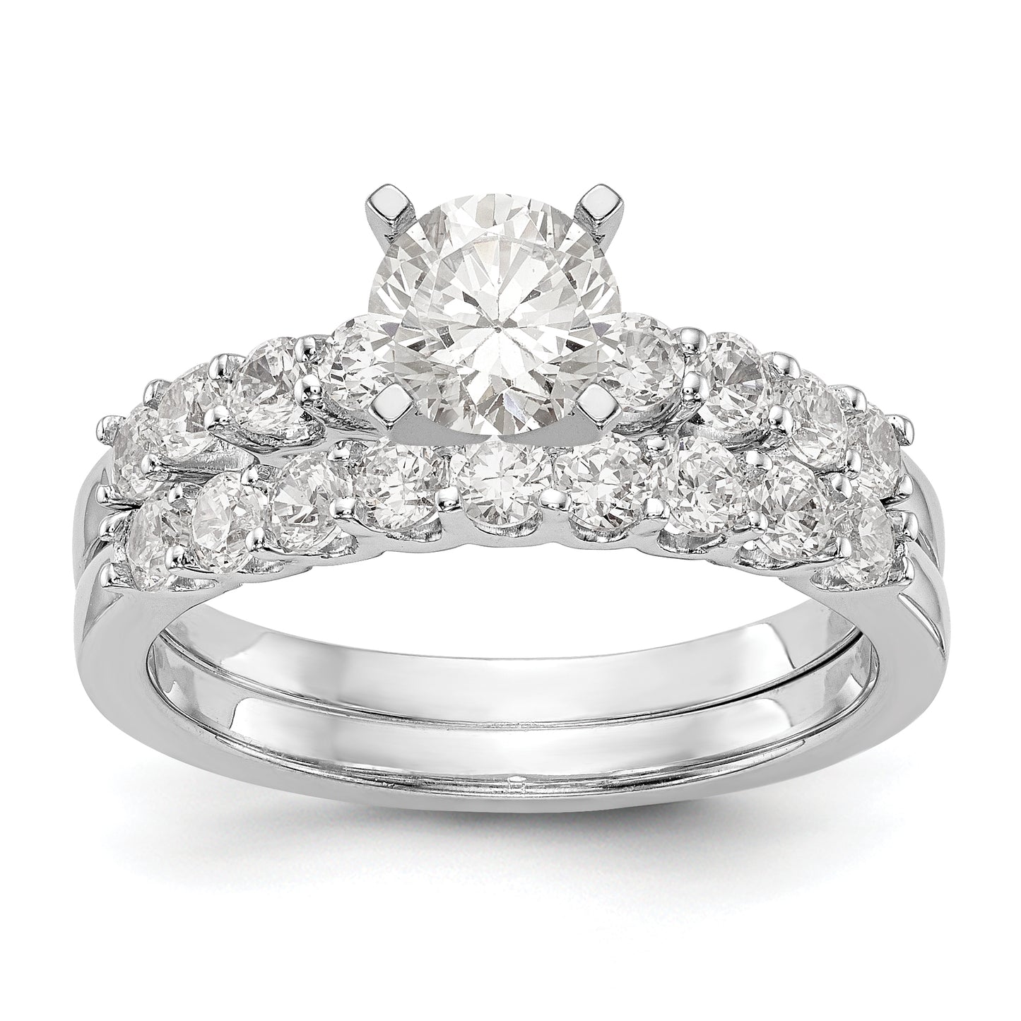 14K White Gold Diamond Peg Set CZ Engagement Ring