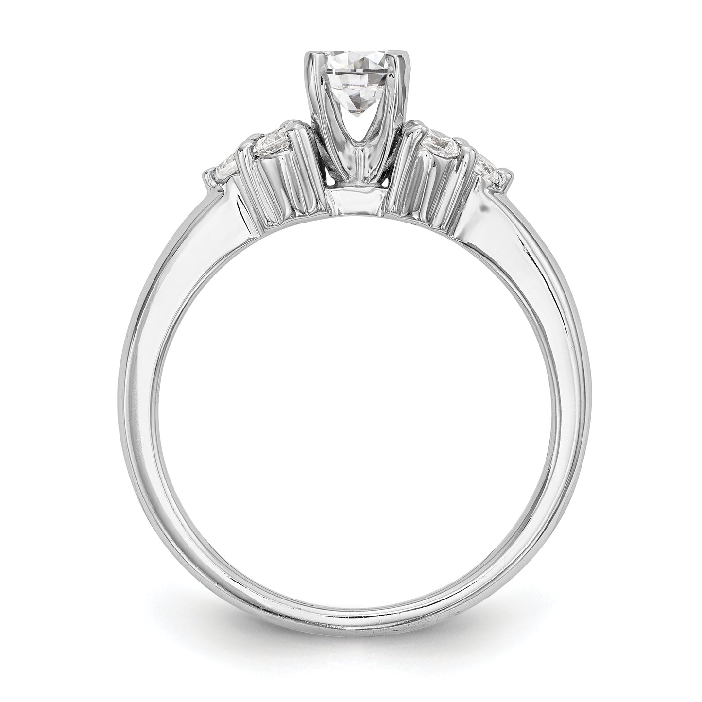 14K White Gold Diamond Peg Set CZ Engagement Ring