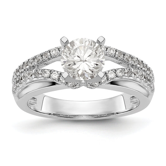 14K White Gold Diamond Peg Set CZ Engagement Ring